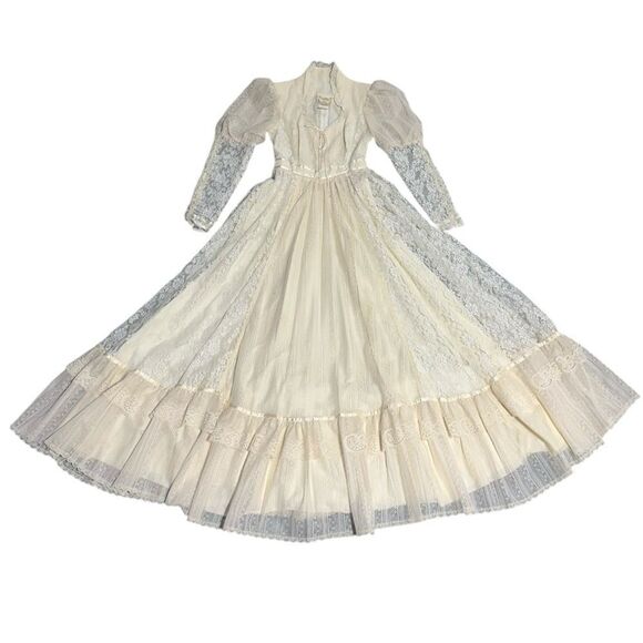 Vintage Gunne Sax Romantic Renaissance Style Lace Wedding Dress Size 5 - Picture 3 of 15